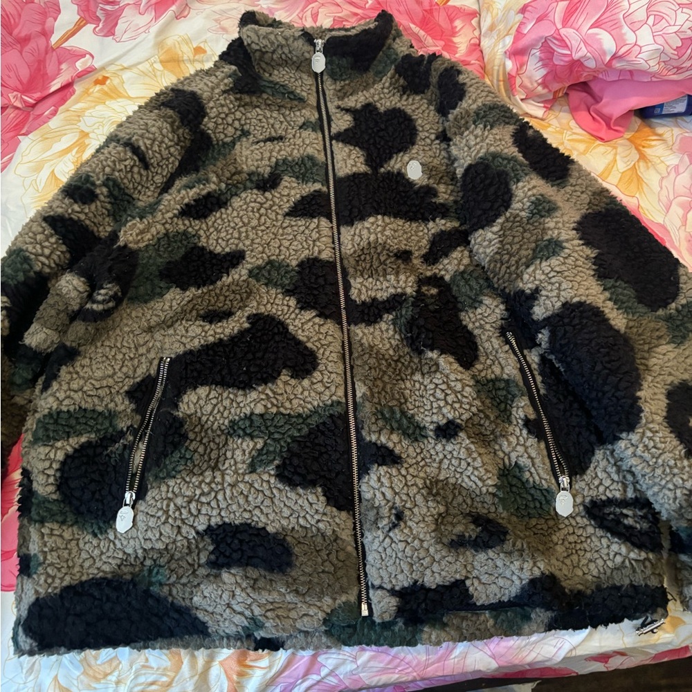 Bape Camouflage Fleece Jacket - Black and Green
